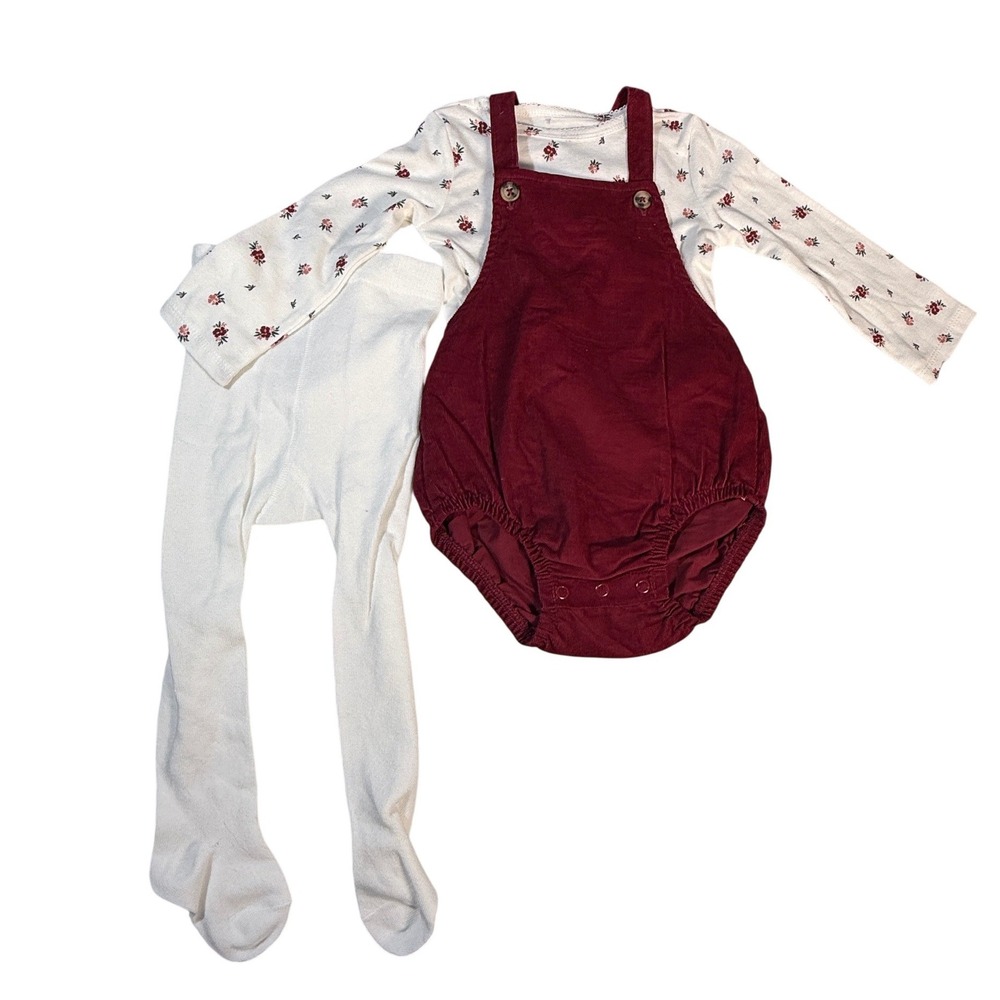 Carter's Just One You 3pc Outfit Set Baby 12M Maroon New Corduroy Floral Jumper